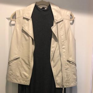 White Faux Leather sleeveless Moto Jacket